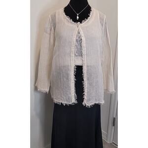 Eileen Fisher White Linen Shacket Cardigan M Lagenlook Luxe Artsy Coastal Chic